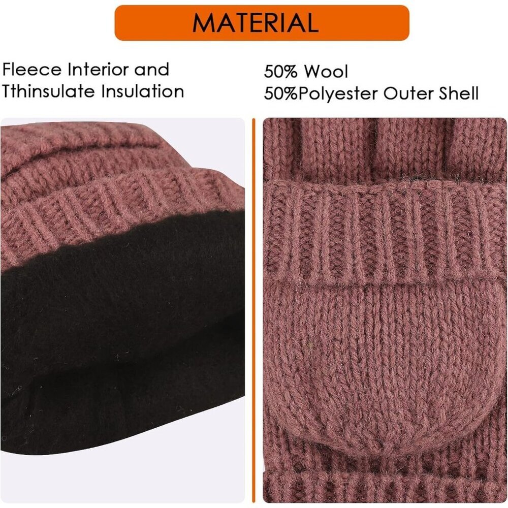 Women's Pink Winter Warm Thermal Insulation Fingerless Texting Wool Gloves - Picture 3 of 6